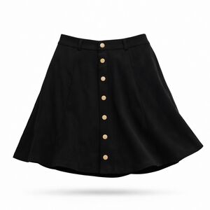 Allegra K Black Skater Skirt with Gold Buttons